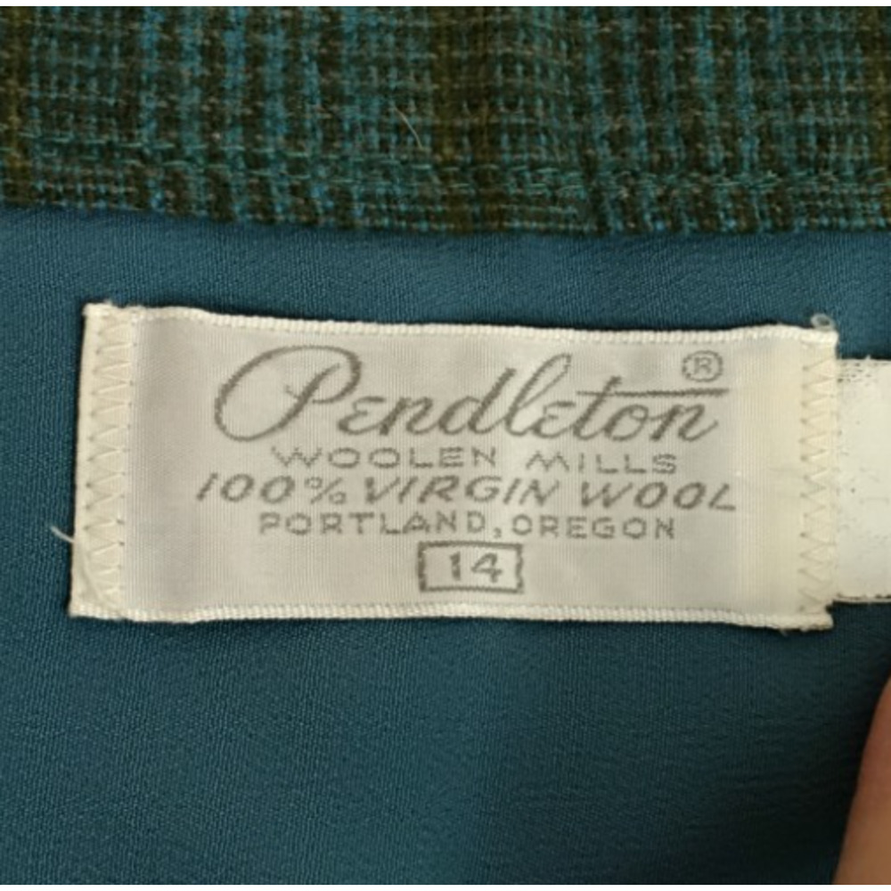 Pendleton Skirt Suit Set Women's 14 Green Plaid 100% Virgin Wool 1960s #Z5719 - Picture 10 of 16